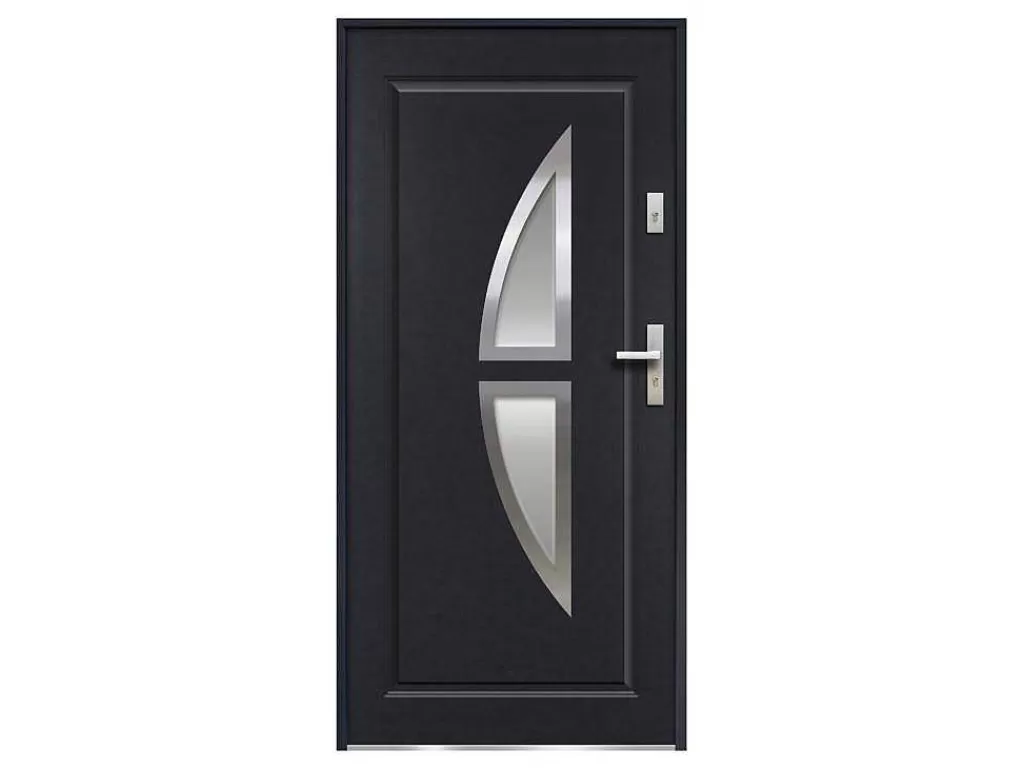 Porta De Entrada*Vente-unique Porta De Entrada Em Aco Envidracado Com Inox De A.207 X L.100 Cm Cor Antracite Com Abertura Para A Esquerda - Covas