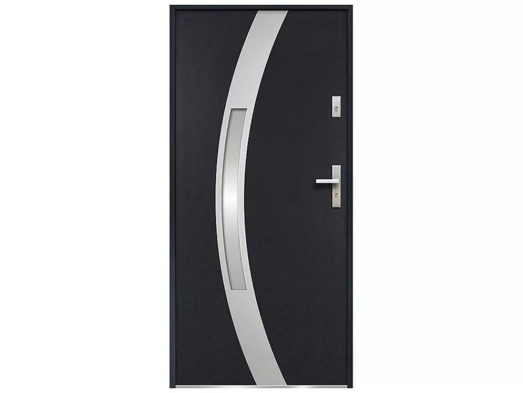 Porta De Entrada*Vente-unique Porta De Entrada Em Aco Envidracado Com Inox De A.207 X L.100 Cm Cor Antracite Com Abertura Para A Esquerda - Trofa