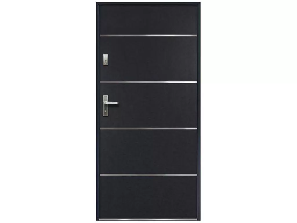 Porta De Entrada*Vente-unique Porta De Entrada Em Aco Macico E Inox De A.207 X L.100 Cm Cor Antracite Com Abertura Para A Direita - Naxara