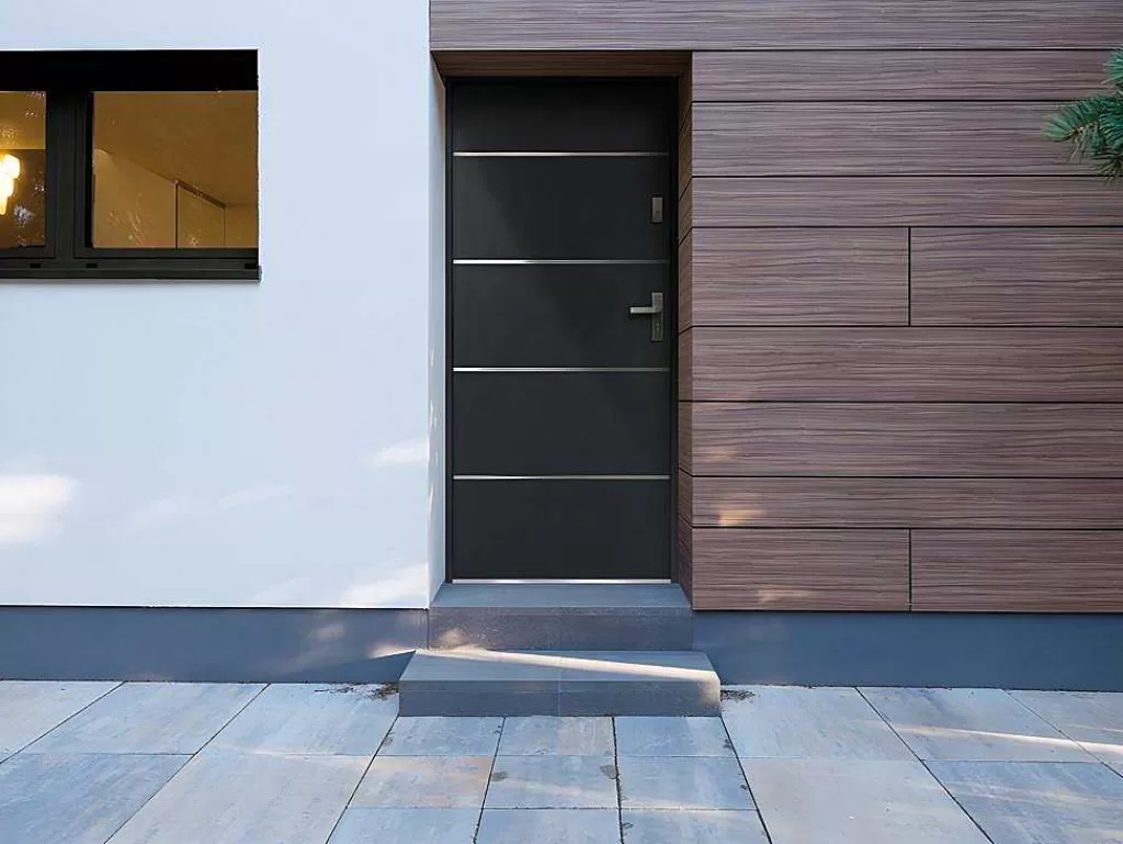 Porta De Entrada*Vente-unique Porta De Entrada Em Aco Macico E Inox De A.207 X L.100 Cm Cor Antracite Com Abertura Para A Esquerda - Naxara