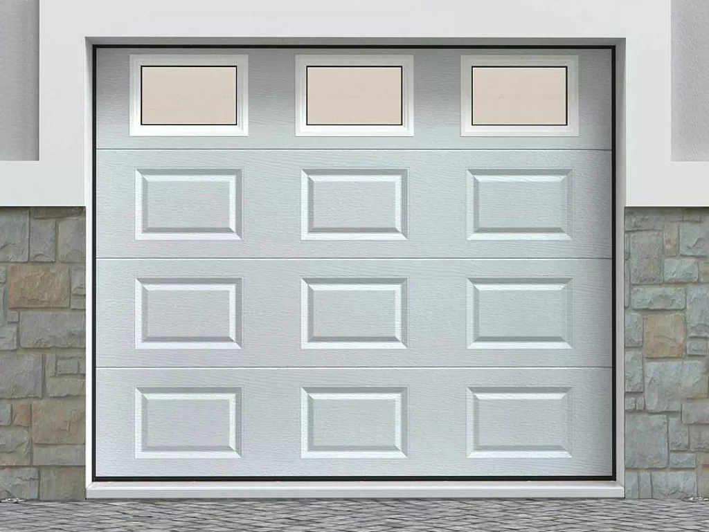 Porta De Garagem*Vente-unique Porta De Garagem Seccionada Com Padrao Quadriculado Branco Com Janelas Motorizada - Caopas