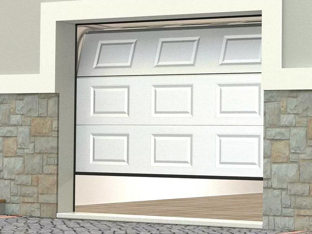 Porta De Garagem*Vente-unique Porta De Garagem Seccionada Com Padrao Quadriculado Branco Com Janelas Motorizada - Caopas