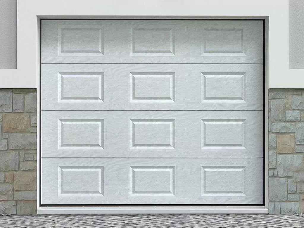 Porta De Garagem*Vente-unique Porta De Garagem Seccionada Com Padrao Quadriculado Branco Motorizado - Caopas
