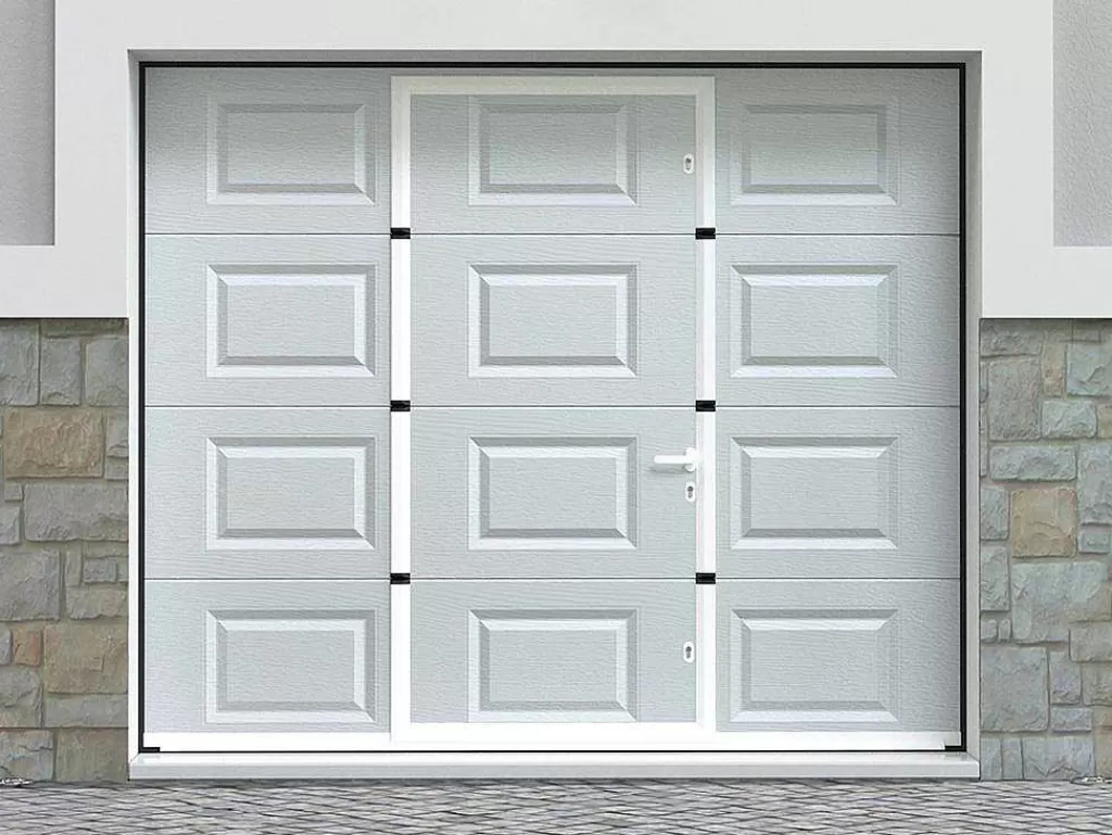 Porta De Garagem*Vente-unique Porta De Garagem Seccionada Com Padrao Quadriculado E Porta Central Branco Motorizado - Caopas