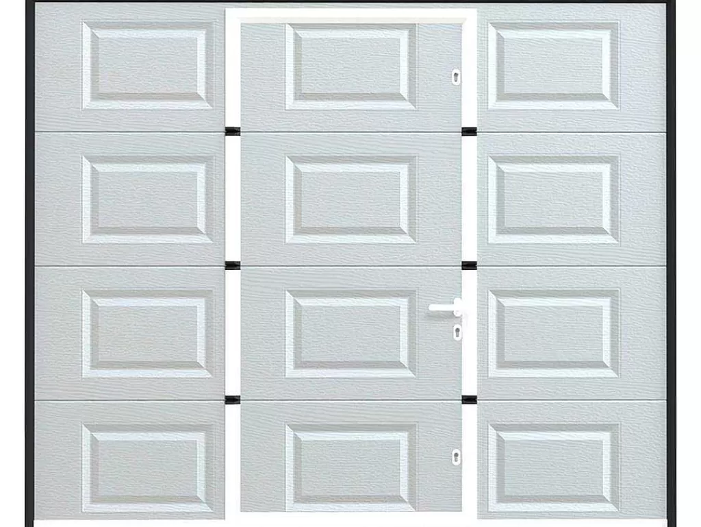 Porta De Garagem*Vente-unique Porta De Garagem Seccionada Com Padrao Quadriculado E Porta Central Branco Motorizado - Caopas