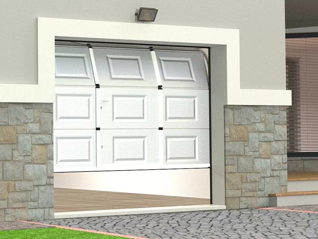 Porta De Garagem*Vente-unique Porta De Garagem Seccionada Com Padrao Quadriculado E Porta Central Branco Motorizado - Caopas