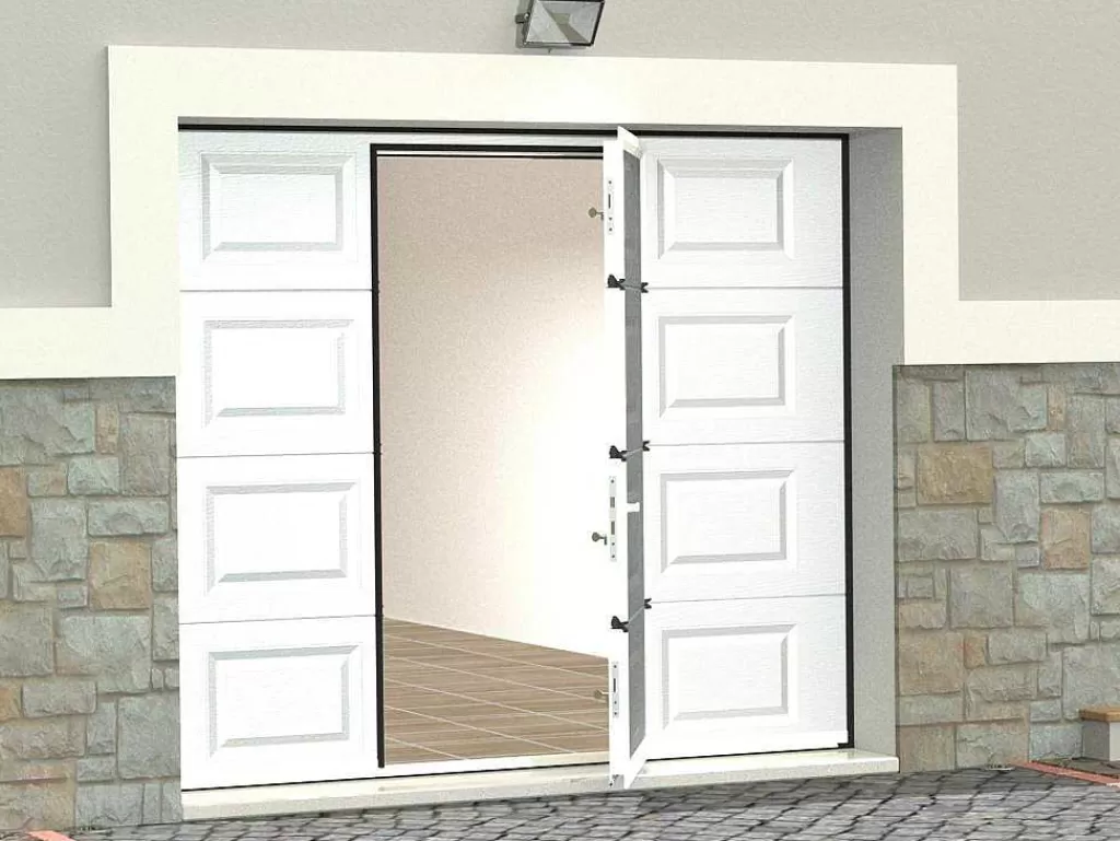 Porta De Garagem*Vente-unique Porta De Garagem Seccionada Com Padrao Quadriculado E Porta Central Branco Motorizado - Caopas