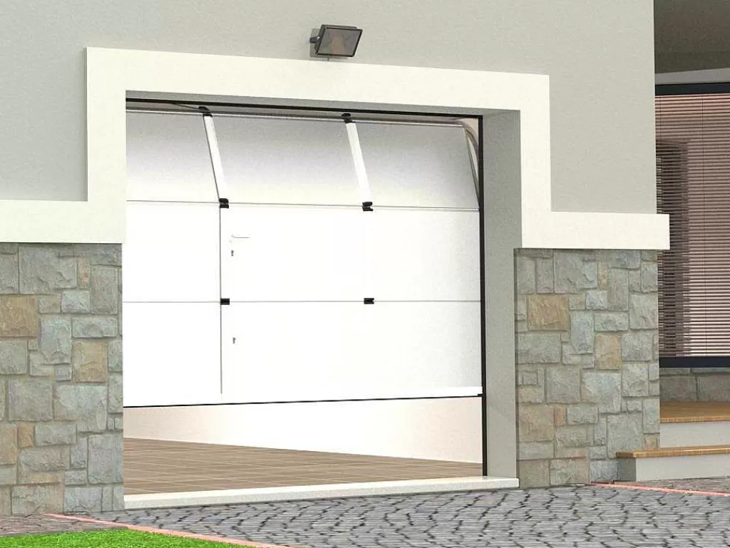 Porta De Garagem*Vente-unique Porta De Garagem Seccionada Efeito Liso Com Porta Central Branco Motorizado - Lavega