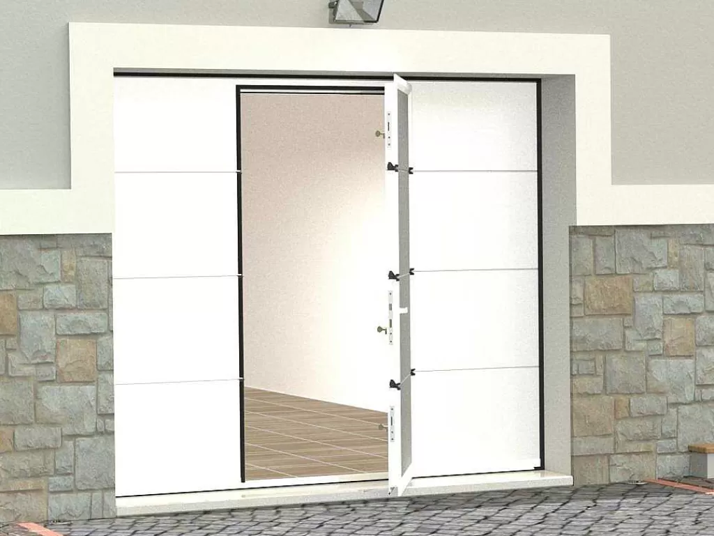Porta De Garagem*Vente-unique Porta De Garagem Seccionada Efeito Liso Com Porta Central Branco Motorizado - Lavega