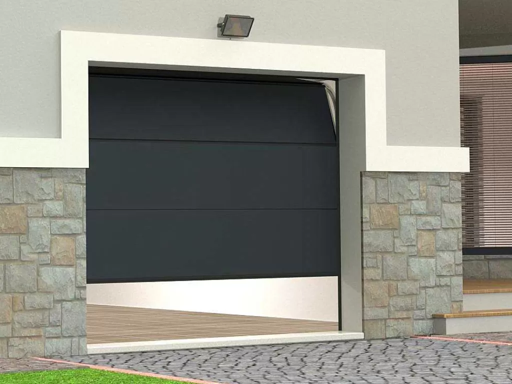Porta De Garagem*Somfy Porta De Garagem Seccionada Efeito Madeira Antracite Com Motor - Prieta