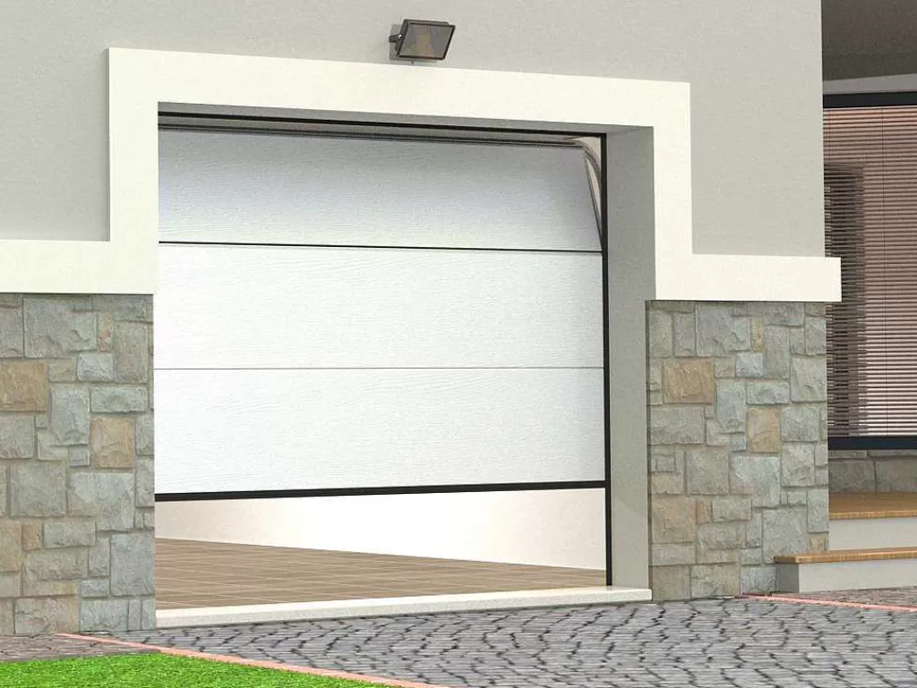 Porta De Garagem*Vente-unique Porta De Garagem Seccionada Efeito Madeira Branca Motorizada - Prieta