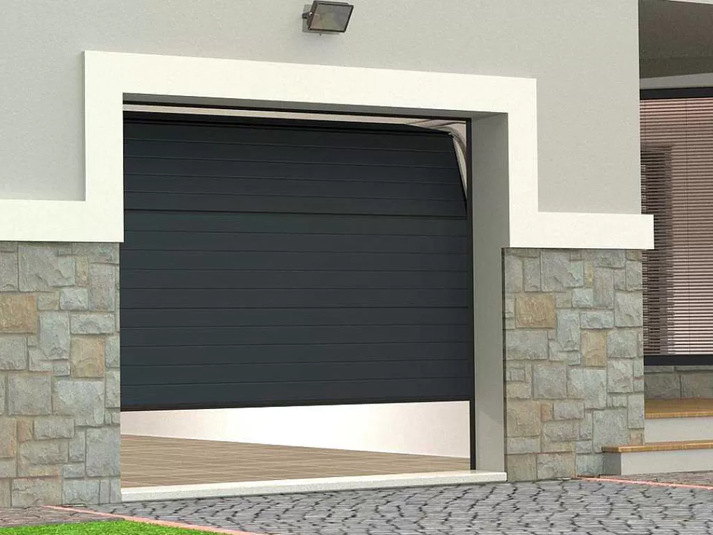 Porta De Garagem*Vente-unique Porta De Garagem Seccionada Efeito Ranhurado Antracite Motorizado - Noria