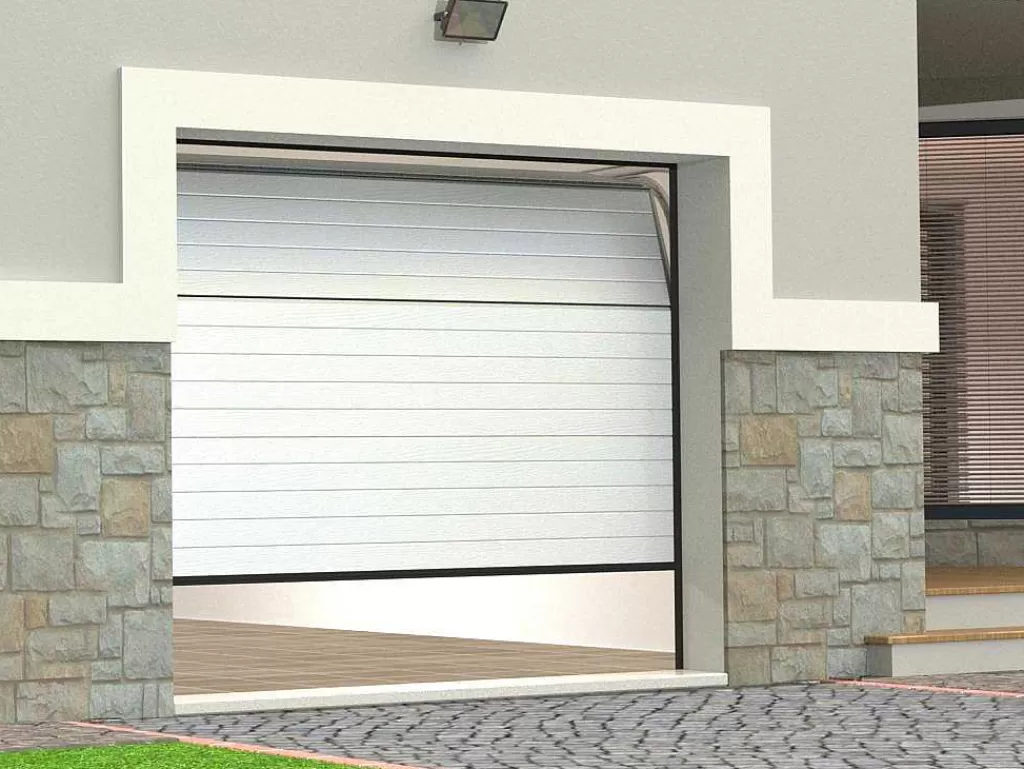 Porta De Garagem*Vente-unique Porta De Garagem Seccionada Efeito Ranhurado Branco Motorizada - Noria