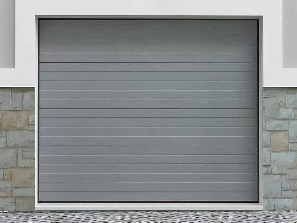 Porta De Garagem*Somfy Porta De Garagem Seccionada Efeito Ranhurado Cinza Com Motor - Noria