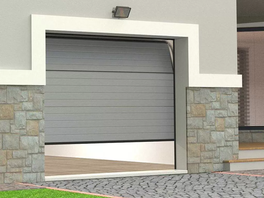 Porta De Garagem*Somfy Porta De Garagem Seccionada Efeito Ranhurado Cinza Com Motor - Noria
