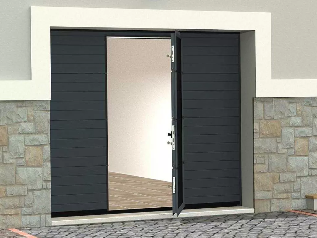 Porta De Garagem*Somfy Porta De Garagem Seccionada Efeito Ranhurado Com Porta Central Antracite Com Motor - Noria