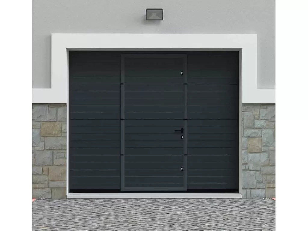Porta De Garagem*Vente-unique Porta De Garagem Seccionada Efeito Ranhurado Com Porta Central Antracite Motorizada - Noria