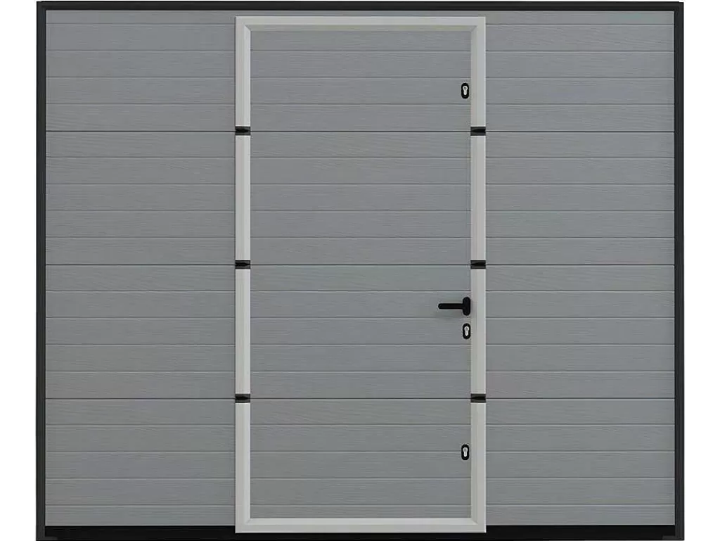 Porta De Garagem*Somfy Porta De Garagem Seccionada Efeito Ranhurado Com Porta Central Cinza Com Motor - Noria