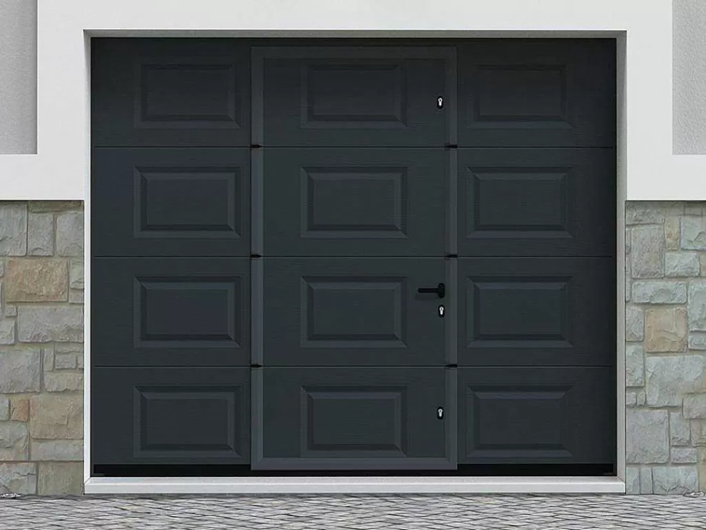 Porta De Garagem*Vente-unique Porta De Garagem Seccionada Motorizada Com Padrao Quadriculado E Porta Central Antracite - Caopas
