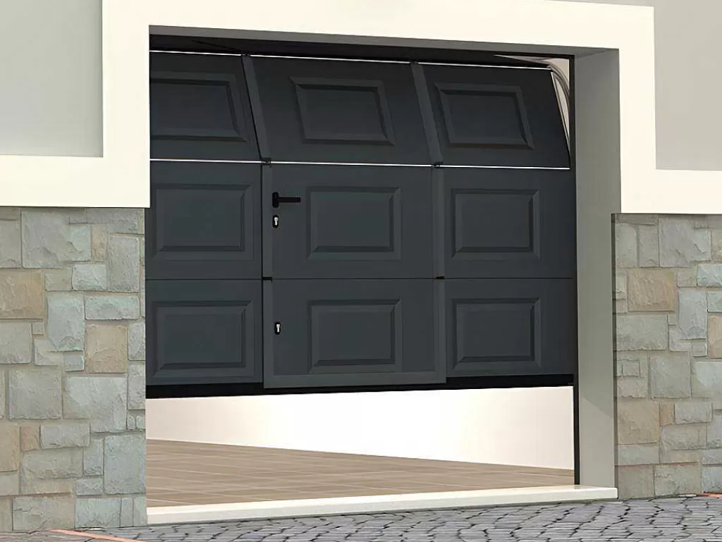 Porta De Garagem*Vente-unique Porta De Garagem Seccionada Motorizada Com Padrao Quadriculado E Porta Central Antracite - Caopas