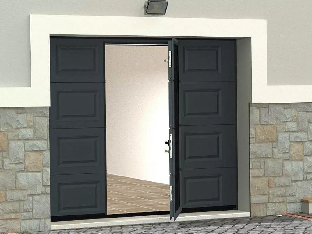 Porta De Garagem*Vente-unique Porta De Garagem Seccionada Motorizada Com Padrao Quadriculado E Porta Central Antracite - Caopas
