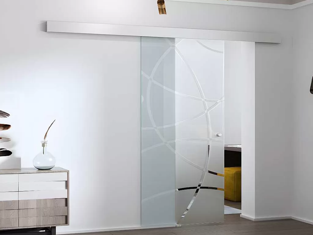 Porta De Correr*Vente-unique Porta Deslizante Suspensa Heidi - A 205 X C 73 Cm - Vidro Temperado