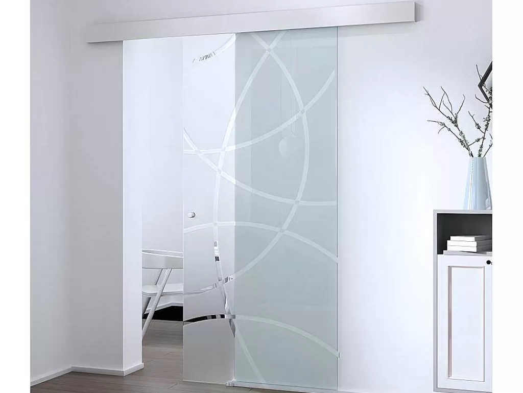 Porta De Correr*Vente-unique Porta Deslizante Suspensa Heidi - A 205 X C 93 Cm - Vidro Temperado