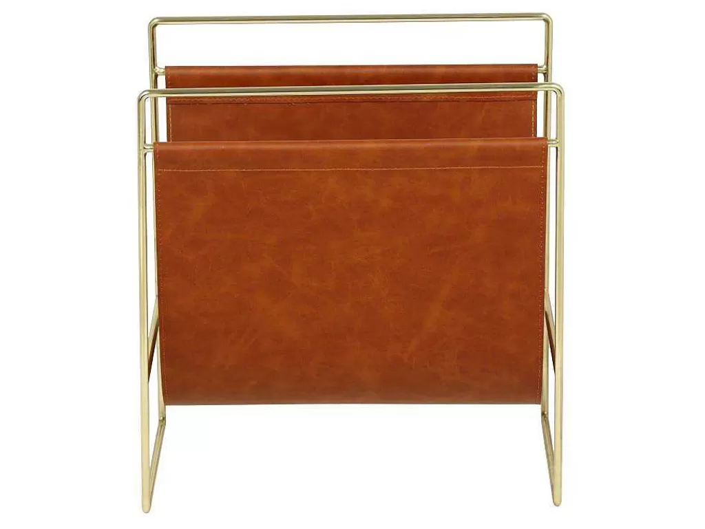 Acessórios De Arrumação*OZAIA Porta-Revistas Vintage Em Pele Sintética C38 X L22 X A41 Cm, Metal E Pele Sintética Castanha - Ferri