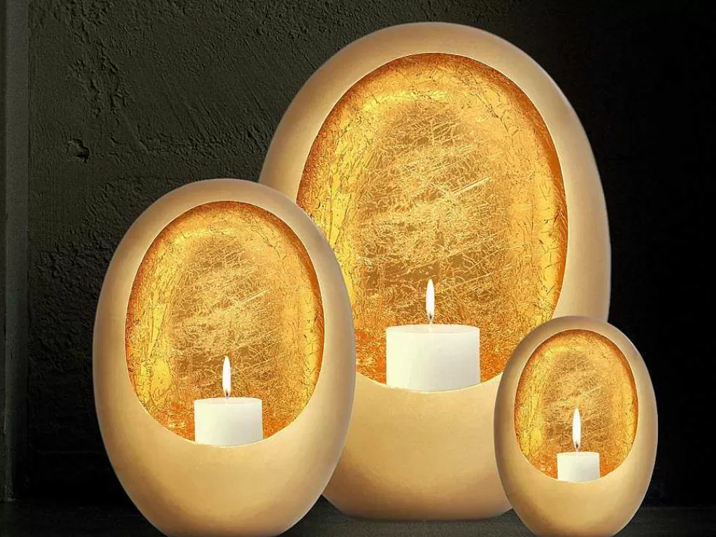 Castiçais Decorativos E Velas*OZAIA Porta-Velas Em Metal C. 26 X A.33 Cm Acabamento Latao E Folhas Douradas, Dourado - Belinni