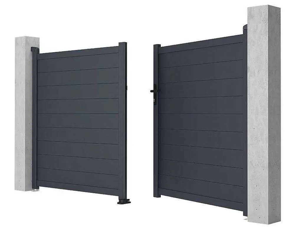 Porta E Portão*EXPERTLAND Portão De Batente Antracite Em Aluminio De C300 X A158 Cm - Nazario
