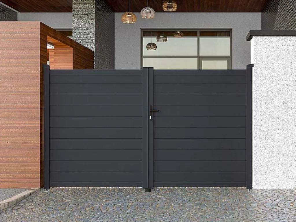 Porta E Portão*EXPERTLAND Portão De Batente Antracite Em Aluminio De C305 X A181 Cm - Nazario