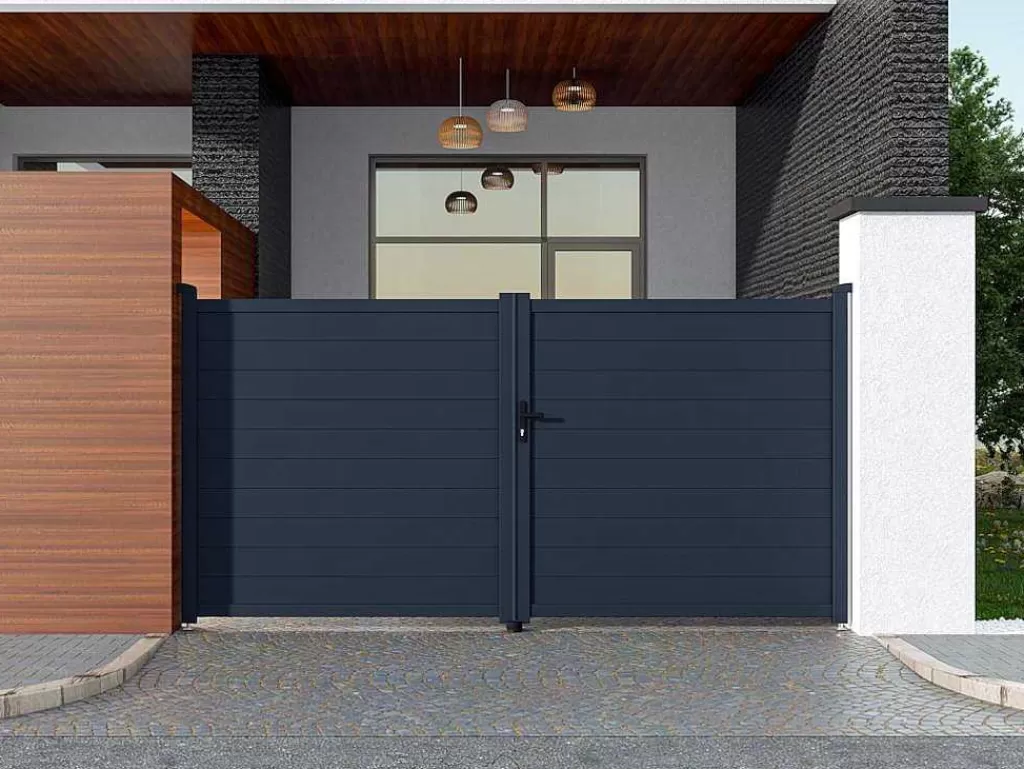 Porta E Portão*EXPERTLAND Portão De Batente Antracite Em Aluminio De C350 X A173 Cm - Nazario
