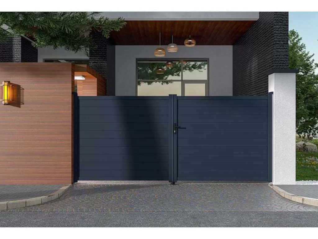 Porta E Portão*EXPERTLAND Portão De Batente Antracite Em Aluminio De C392 X A173 Cm - Nazario