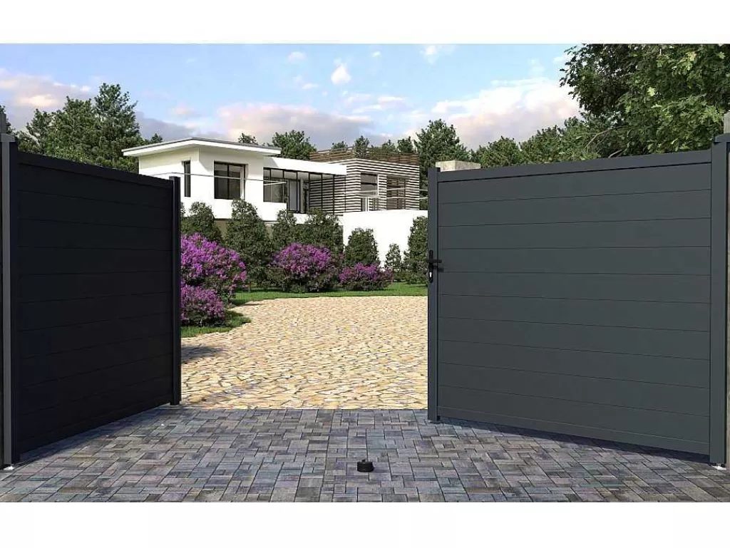 Porta E Portão*EXPERTLAND Portão De Batente Antracite Em Aluminio De C392 X A173 Cm - Nazario