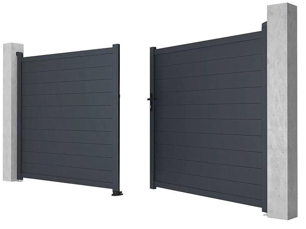 Porta E Portão*EXPERTLAND Portão De Batente Antracite Em Aluminio De C392 X A173 Cm - Nazario