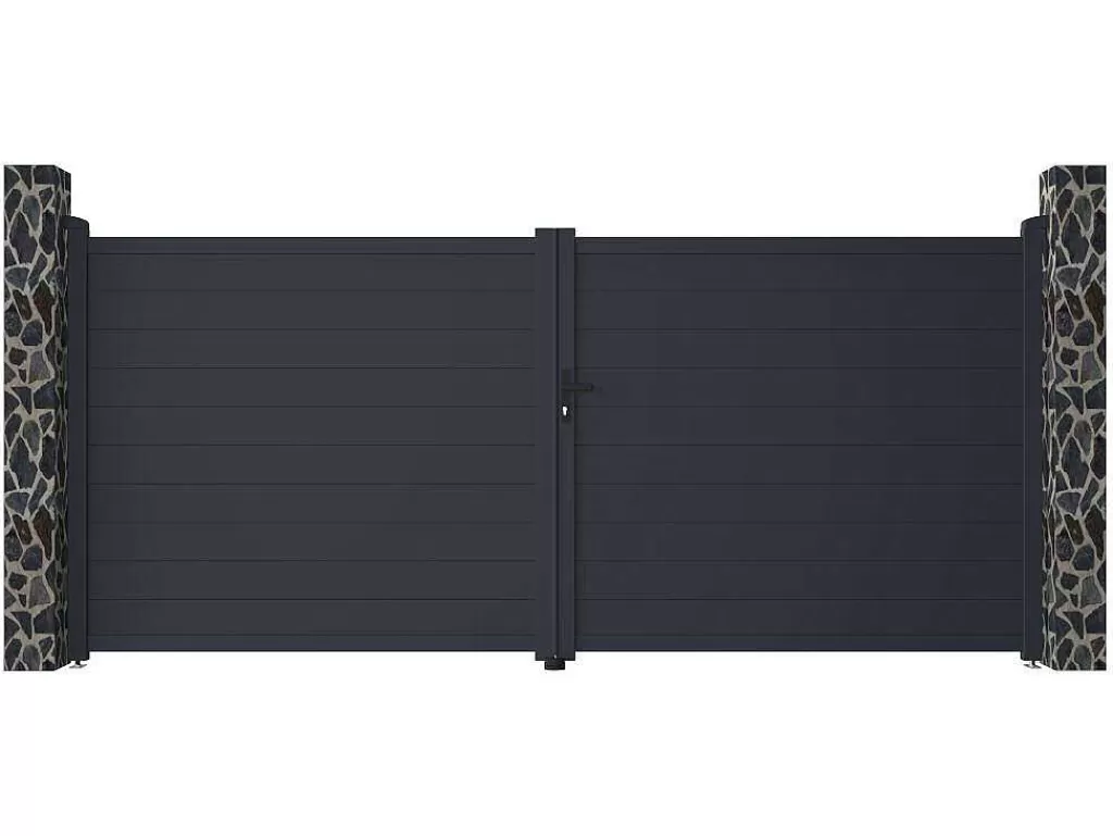 Porta E Portão*EXPERTLAND Portão De Batente Antracite Em Aluminio De C392 X A173 Cm - Nazario