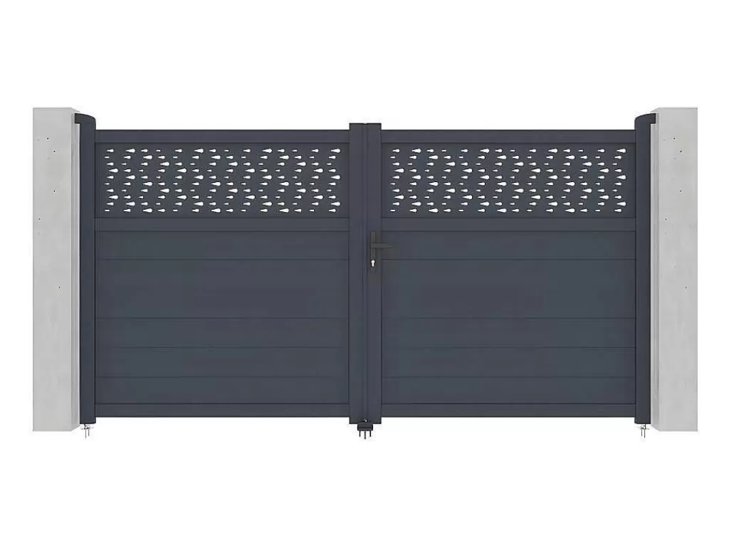 Porta E Portão*EXPERTLAND Portão De Batente Em Aluminio Semiperfurado Com Motivos De C305 X A166 Cm Cor Antracite - Bazio