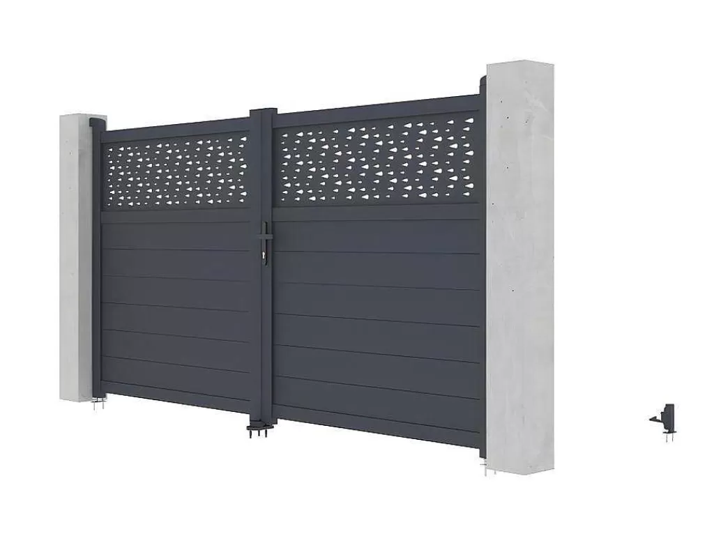 Porta E Portão*EXPERTLAND Portão De Batente Em Aluminio Semiperfurado Com Motivos De C305 X A166 Cm Cor Antracite - Bazio