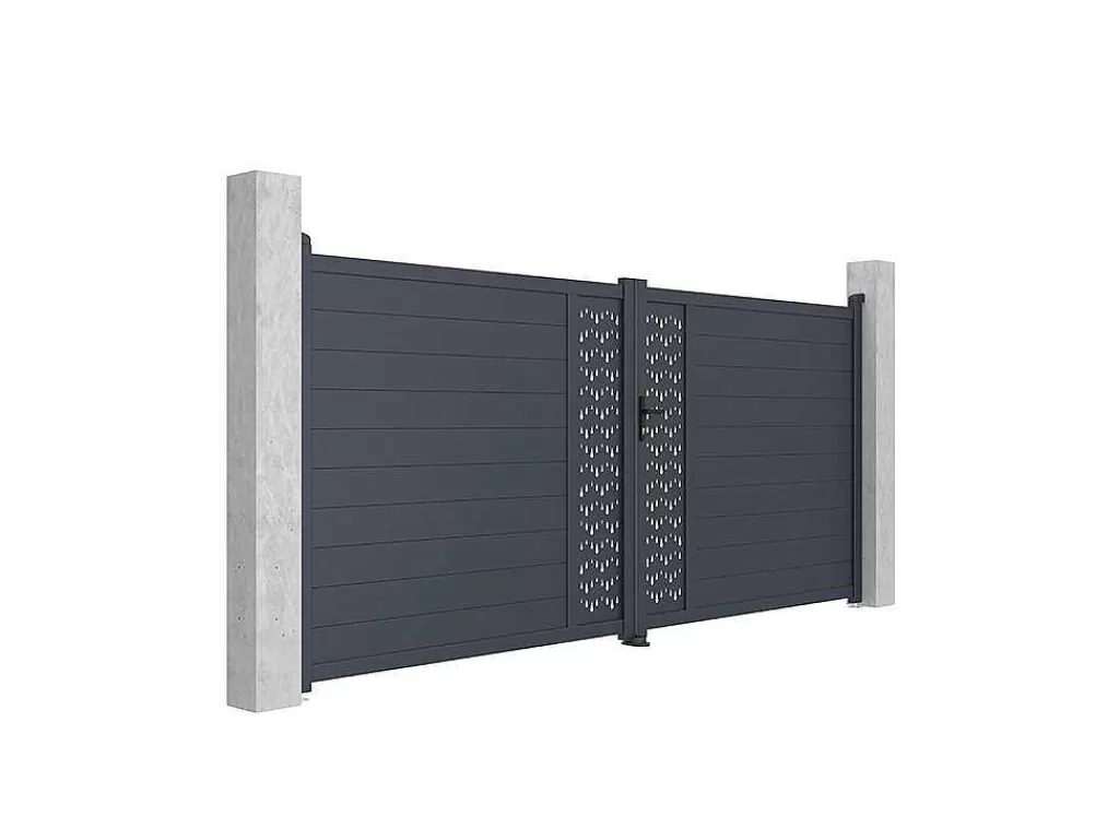 Porta E Portão*EXPERTLAND Portão De Batente Em Aluminio Semiperfurado Com Motivos De C397 X A181 Cm Cor Antracite - Gregor