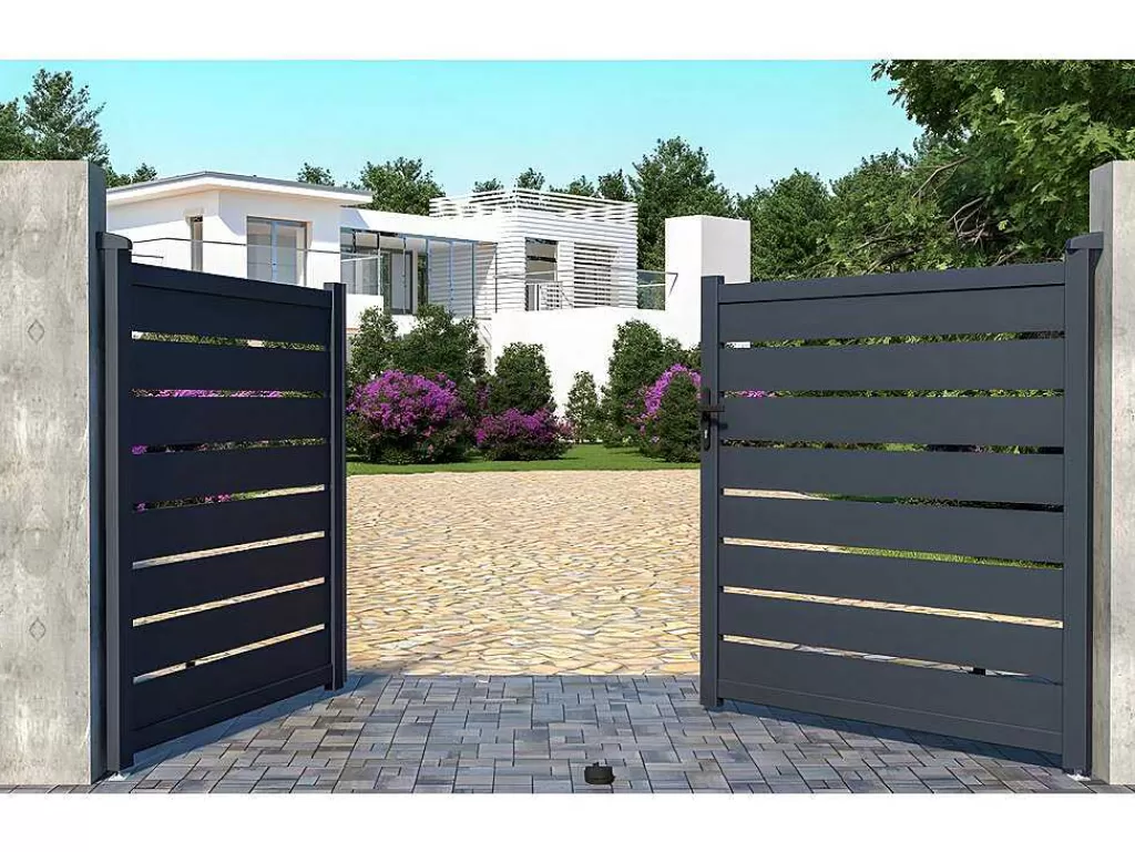 Porta E Portão*EXPERTLAND Portão De Batente Perfurado Antracite Em Aluminio De C300 X A158 Cm - Primo