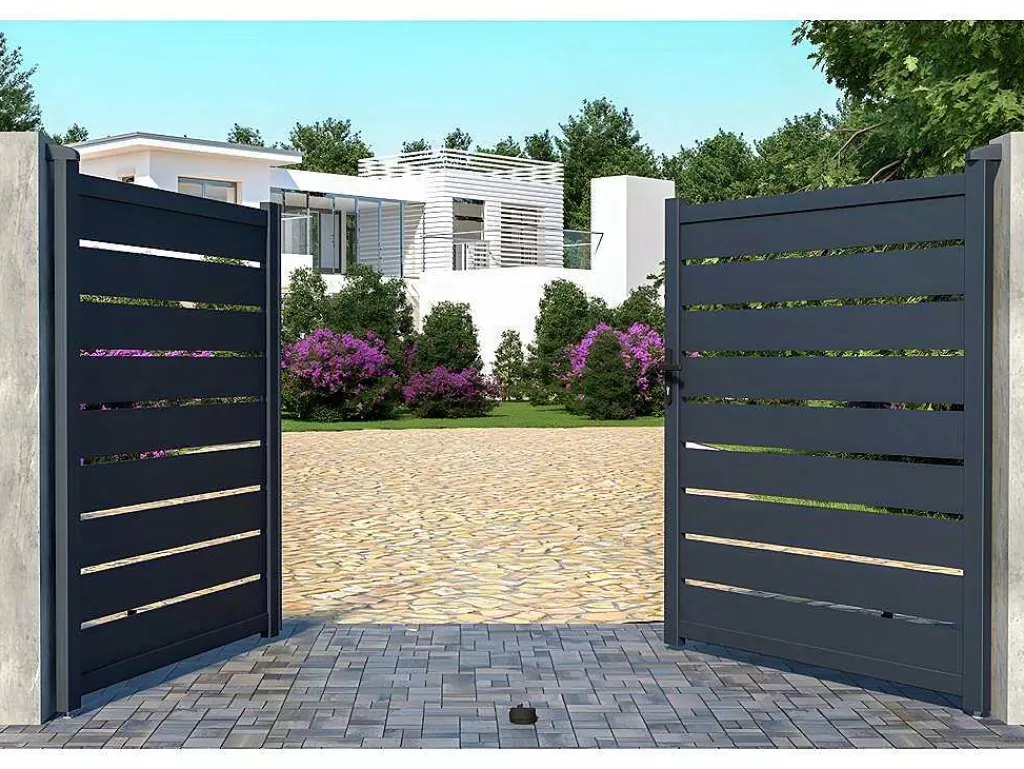 Porta E Portão*EXPERTLAND Portão De Batente Perfurado Antracite Em Aluminio De C300 X A176 Cm - Primo
