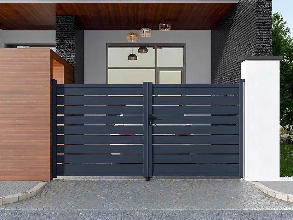 Porta E Portão*EXPERTLAND Portão De Batente Perfurado Antracite Em Aluminio De C350 X A176 Cm - Primo
