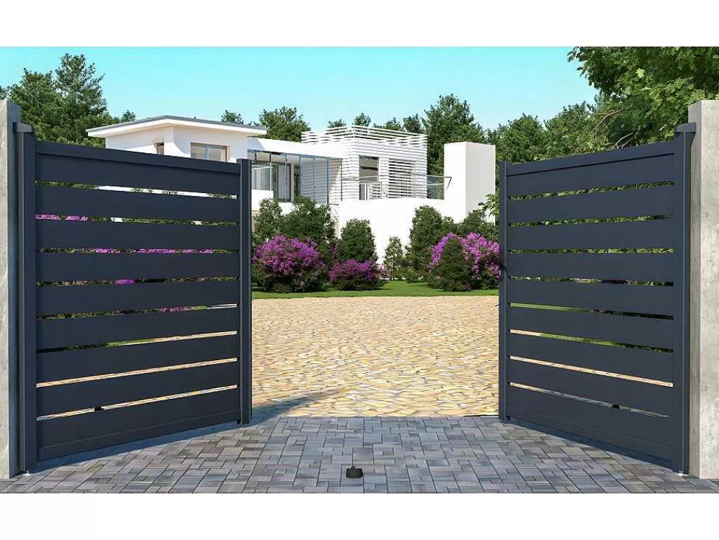 Porta E Portão*EXPERTLAND Portão De Batente Perfurado Antracite Em Aluminio De C350 X A176 Cm - Primo