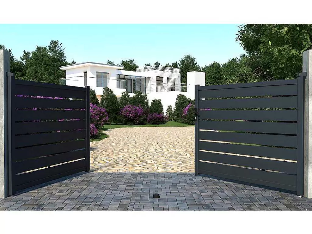 Porta E Portão*EXPERTLAND Portão De Batente Perfurado Antracite Em Aluminio De C392 X A158 Cm - Primo