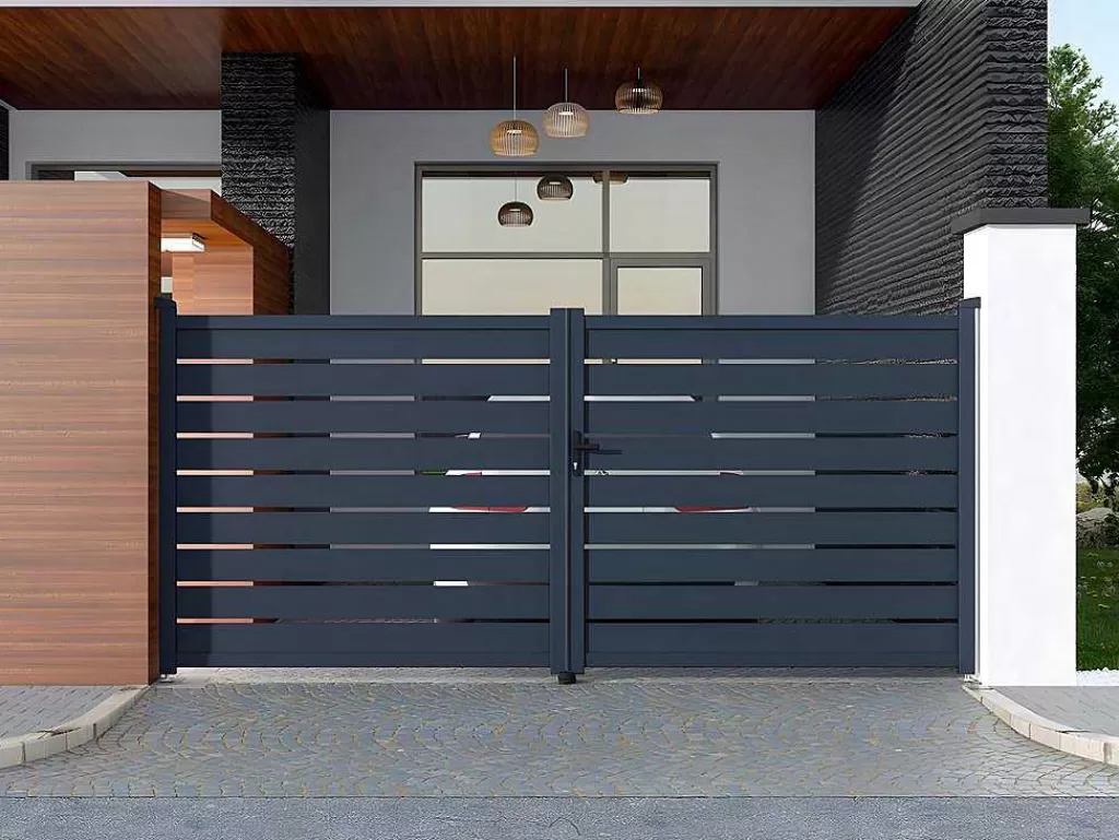 Porta E Portão*EXPERTLAND Portão De Batente Perfurado Antracite Em Aluminio De C392 X A176 Cm - Primo