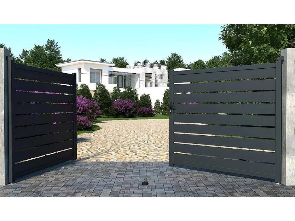 Porta E Portão*EXPERTLAND Portão De Batente Perfurado Antracite Em Aluminio De C392 X A176 Cm - Primo
