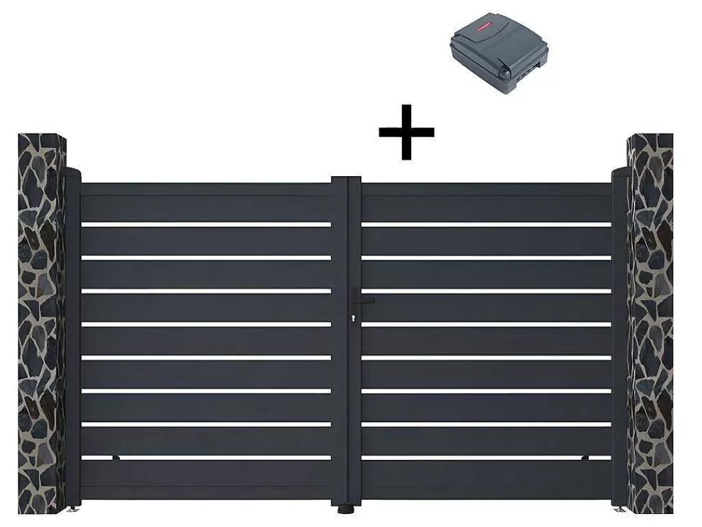 Porta E Portão*EXPERTLAND Portão De Batente Perfurado Motorizado Antracite Em Aluminio De C305 X A183 Cm - Primo