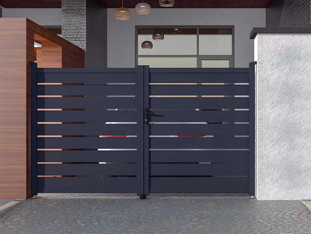 Porta E Portão*EXPERTLAND Portão De Batente Perfurado Motorizado Antracite Em Aluminio De C305 X A183 Cm - Primo