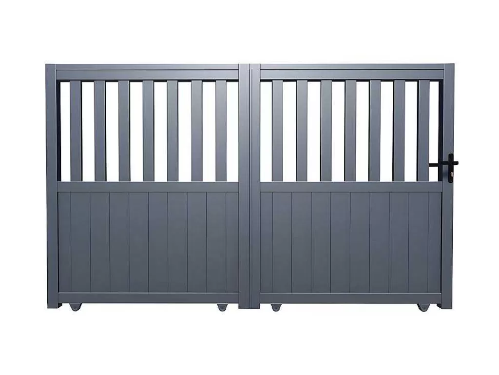 Porta E Portão*EXPERTLAND Portão De Correr Em Aluminio Perfurado De L401 X A140 Cm Cor Antracite Em Kit - Tarnos Ii