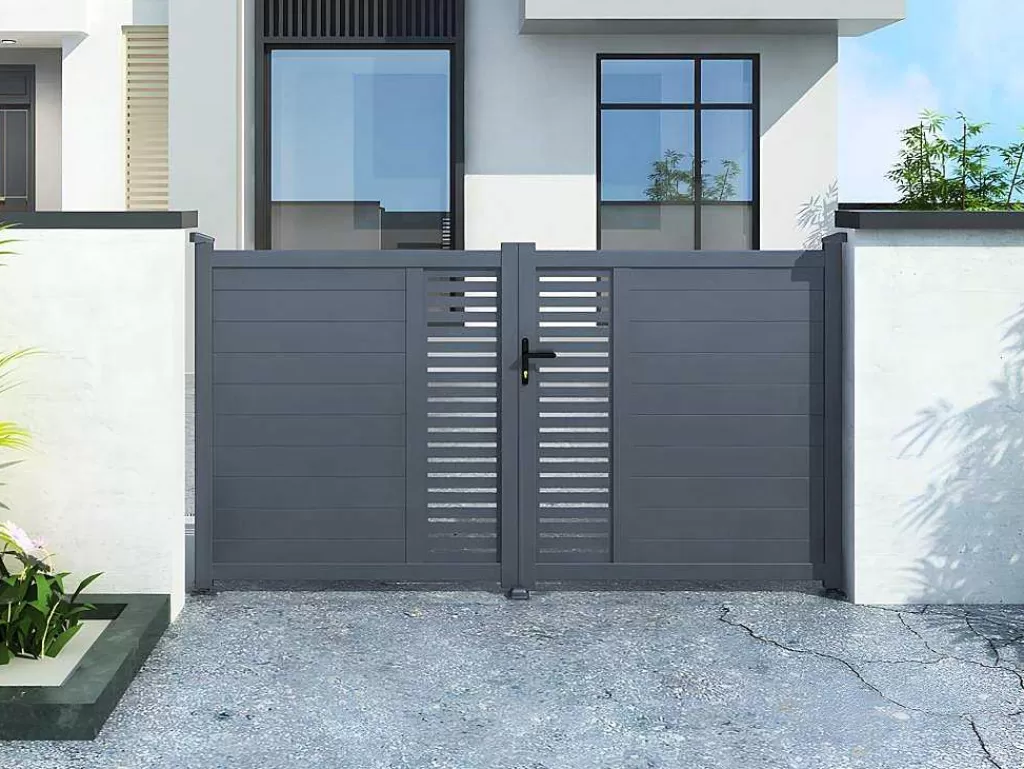 Porta E Portão*EXPERTLAND Portão Eletrico De Batente Em Aluminio Semiperfurado Com Motivos De L300 X A164 Cm Cor Antracite Em Kit - Orist Ii